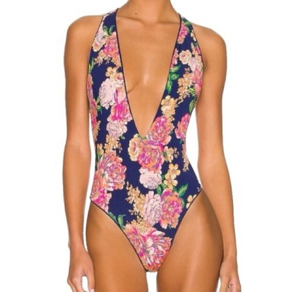New! Maaji Reversible Cheeky Cut Plunge One Piece Tiki Tiky Floral - Picture 8 of 8